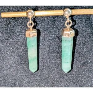 Vintage Green Adventurine Prism Gold Tone Dangle Post Earrings